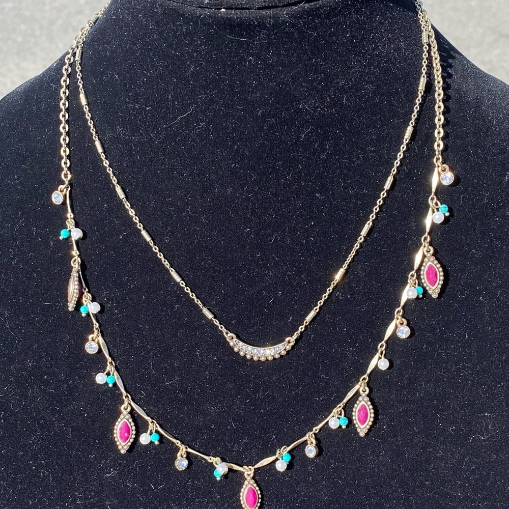 Chloe + Isabel Gold Necklace with Pink and Turquoise Charms